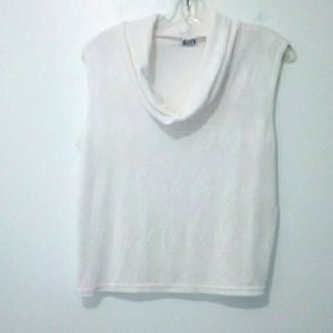 Vamp white sleeveless cowl neck Argile print top